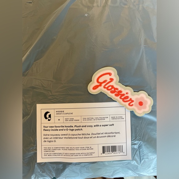 New & Limited! Glossier Embroidered Sage Green Hoodie Sweatshirt Size Medium NWT - Picture 7 of 7